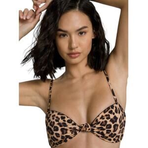 Good American Sexy Twist Snow Leopard Knotted Bandeau 5 NWT